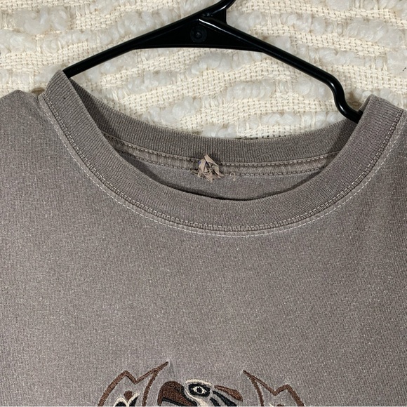 VTG WOMENS LARGE ALASKA SHIRT BROWN EMBROIDERED FISH SEA BIRD STATE - Picture 2 of 13